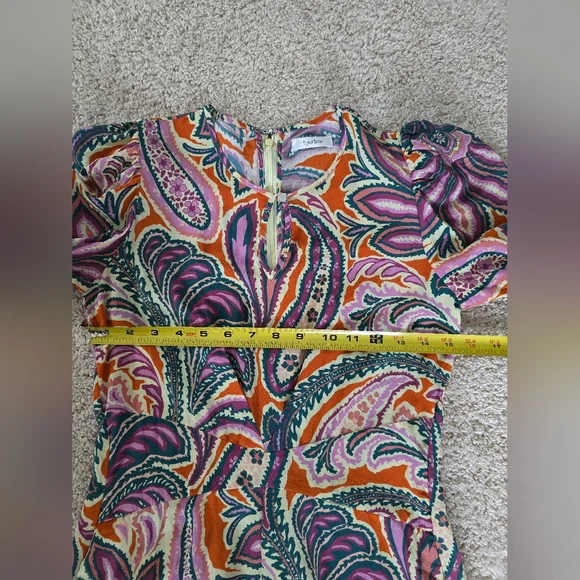 Tyler Boe Womens Dress Size Small Silk Purple And Orange Paisley Puff Sleeves - Picture 14 of 16